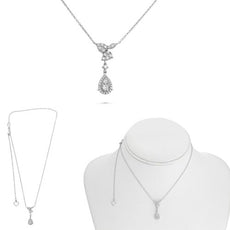 .40CT DIAMOND 14KT WHITE GOLD 3D ROUND PAVE MULTI LEAF TEAR DROP LARIAT NECKLACE