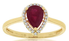 .83CT DIAMOND & AAA RUBY 14KT YELLOW GOLD 3D PEAR SHAPE & ROUND FRIENDSHIP RING