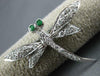LARGE .41CT DIAMOND & AAA EMERALD 18KT WHITE GOLD DRAGONFLY FUN BROOCH PIN 27155