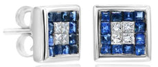 .82CT DIAMOND & AAA SAPPHIRE 14KT WHITE GOLD 3D PRINCESS INVISIBLE STUD EARRINGS