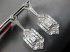 LARGE 3.25CT DIAMOND 18KT WHITE GOLD ROUND AND BAGUETTE HEXAGON HANGING EARRINGS