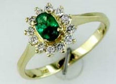 .85CT DIAMOND & AAA EMERALD 14KT YELLOW GOLD 3D OVAL & ROUND FLOWER LOVE RING