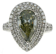 CERTIFIED LARGE 4CT WHITE & FANCY GREEN DIAMOND 18KT WHITE GOLD ENGAGEMENT RING