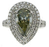 CERTIFIED LARGE 4CT WHITE & FANCY GREEN DIAMOND 18KT WHITE GOLD ENGAGEMENT RING