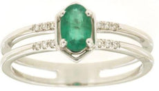 .49CT DIAMOND & AAA EMERALD OVAL & ROUND OCTAGON 14K WHITE GOLD DOUBLE LOVE RING