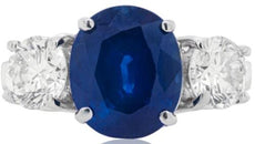 5.39CT DIAMOND & AAA SAPPHIRE PLATINUM 3D OVAL & ROUND 3 STONE ENGAGEMENT RING