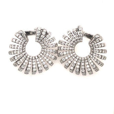 EXTRA LARGE 4.39CT DIAMOND 18KT WHITE GOLD 3D SUNBURST SIDEWAY HANGING EARRINGS