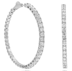 LARGE 4.07CT DIAMOND 14KT WHITE GOLD 3D CLASSIC 4 PRONG HOOP HANGING EARRINGS
