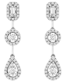 ESTATE .43CT DIAMOND 14KT WHITE GOLD ROUND & BAGUETTE TEAR DROP HANGING EARRINGS