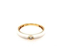 ESTATE .03CT DIAMOND & WHITE ENAMEL 18KT YELLOW GOLD SOLITAIRE ETOILE FUN RING