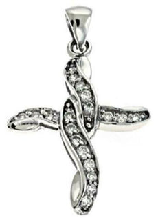 ESTATE .16CT DIAMOND 14KT WHITE GOLD CLASSIC DOUBLE SWIRL CROSS FLOATING PENDANT