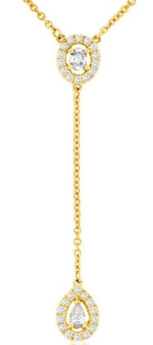 .36CT DIAMOND 14KT YELLOW GOLD ROUND & PEAR SHAPE TEAR DROP LARIAT LOVE NECKLACE