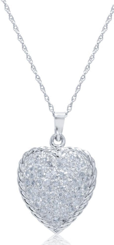 1.5CT DIAMOND 14KT WHITE GOLD 3D PAVE FILIGREE HEART SHAPE LOVE FLOATING PENDANT