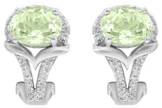 2.62CT DIAMOND & AAA GREEN AMETHYST 14KT WHITE GOLD 3D OVAL & ROUND FUN EARRINGS
