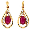 1.2CT DIAMOND & AAA RUBY 14K YELLOW GOLD OVAL & ROUND TEAR DROP HANGING EARRINGS