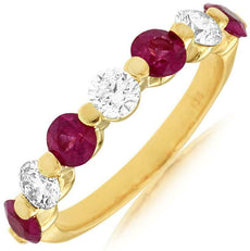 1.68CT DIAMOND & AAA RUBY 14KT YELLOW GOLD 7 STONE SHARED PRONG ANNIVERSARY RING