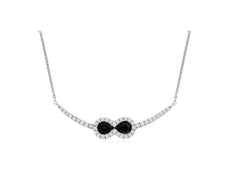 .58CT DIAMOND & AAA SAPPHIRE 14KT WHITE GOLD 3D PEAR SHAPE INFINITY BAR NECKLACE