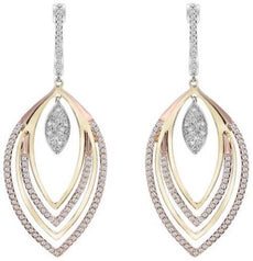 .55CT DIAMOND 14KT TRI COLOR GOLD 3D ROUND MULTI TEAR DROP FUN HANGING EARRINGS
