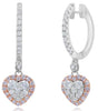 .83CT WHITE & PINK DIAMOND 18KT WHITE & ORSE GOLD HEART SHAPE HANGING EARRINGS