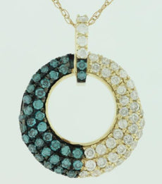 .53CT WHITE & BLUE DIAMOND 14K YELLOW GOLD MULTI ROW GRADUATING FLOATING PENDANT