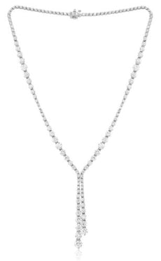 16.6CT DIAMOND 18KT WHITE GOLD 3D ROUND GRADUATING DOUBLE LARIAT TENNIS NECKLACE