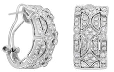 ESTATE WIDE .68CT DIAMOND 14KT WHITE GOLD 3D MULTI ROW FILIGREE HANGING EARRINGS