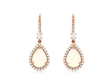 3.06CT DIAMOND & AAA OPAL 14KT ROSE GOLD 3D PEAR SHAPE & ROUND HANGING EARRINGS