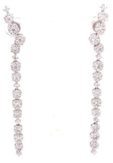 ESTATE 2.60CT DIAMOND 18KT WHITE GOLD MULTI FLOWER CLASSIC FUN HANGING EARRINGS