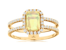 1.0CT DIAMOND & AAA OPAL 14K YELLOW GOLD 3D CUSHION & ROUND HALO ENGAGEMENT RING