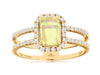 1.0CT DIAMOND & AAA OPAL 14K YELLOW GOLD 3D CUSHION & ROUND HALO ENGAGEMENT RING
