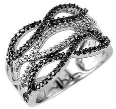 .62CT WHITE & BLACK DIAMOND 14KT WHITE GOLD MULTI ROW CRISS CROSS INFINITY RING