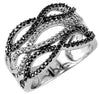 .62CT WHITE & BLACK DIAMOND 14KT WHITE GOLD MULTI ROW CRISS CROSS INFINITY RING