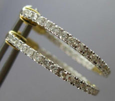 ESTATE .95CT DIAMOND 14K 2 TONE GOLD 3D CLASSIC INSIDE OUT HOOP HANGING EARRINGS