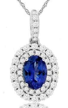 1.23CT DIAMOND & AAA TANZANITE 14KT WHITE GOLD OVAL & ROUND FUN FLOATING PENDANT