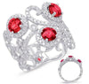 2.70CT DIAMOND & AAA RUBY 14KT WHITE GOLD 3D FILIGREE DOUBLE SWIRL COCKTAIL RING