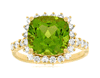 LARGE 4.85CT DIAMOND & AAA PERIDOT 14K YELLOW GOLD CUSHION & ROUND HALO FUN RING