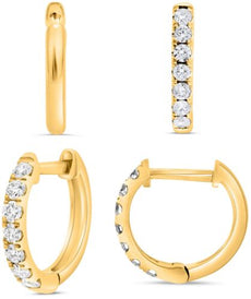 ESTATE .34CT DIAMOND 14KT YELLOW GOLD ROUND 7 STONE HUGGIE HOOP HANGING EARRINGS