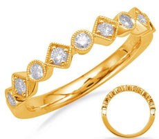 .25CT DIAMOND 14KT YELLOW GOLD 3D ROUND & SQUARE FILIGREE SEMI ETERNITY FUN RING
