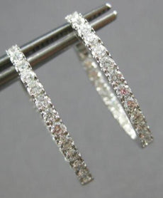 ESTATE 1CT DIAMOND 18K WHITE GOLD 3D ROUND INSIDE OUT OVAL HOOP HANGING EARRINGS