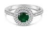 ESTATE .92CT DIAMOND & AAA EMERALD 18K WHITE GOLD 3D DOUBLE HALO ENGAGEMENT RING