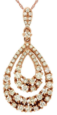 .55CT DIAMOND 14KT ROSE GOLD 3D ROUND OPEN TEAR DROP CLASSIC FLOATING PENDANT