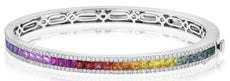 4.20CT DIAMOND & AAA MULTI COLOR SAPPHIRE 14K WHITE GOLD 3D CUFF BANGLE BRACELET