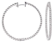 ESTATE 3.0CT DIAMOND 14KT WHITE GOLD 3D INSIDE OUT ROUND HOOP HANGING EARRINGS