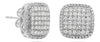 1.03CT DIAMOND 14KT WHITE GOLD 3D ROUND PAVE SQUARE HALO FILIGREE STUD EARRINGS