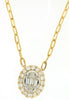 .50CT DIAMOND 14KT YELLOW GOLD 3D ROUND & BAGUETTE CLUSTER OVAL HALO NECKLACE