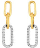 ESTATE .20CT DIAMOND 14KT 2 TONE GOLD 3D CLASSIC OVAL LINK HANGING EARRINGS