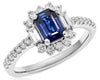 1.73CT DIAMOND & AAA SAPPHIRE 14K WHITE GOLD EMERALD CUT & ROUND ENGAGEMENT RING