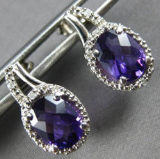2.23CT DIAMOND & AAA AMETHYST 14KT WHITE GOLD OVAL & ROUND HALO HANGING EARRINGS