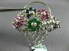 ESTATE LARGE 2.10CT DIAMOND & AAA MULTI GEM 14K WHITE GOLD FLOWER BROOCH PENDANT