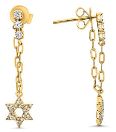 .29CT DIAMOND 14KT YELLOW GOLD 3D PAST PRESENT FUTURE STAR OF DAVID FUN EARRINGS